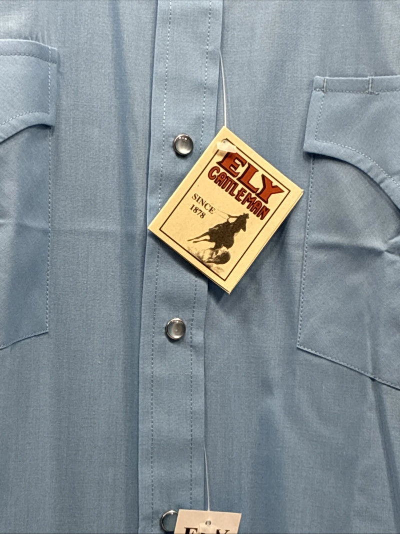 New Men’s ELY Cattleman Blue Simple Long Sleeve Pearl Snap XL F-86