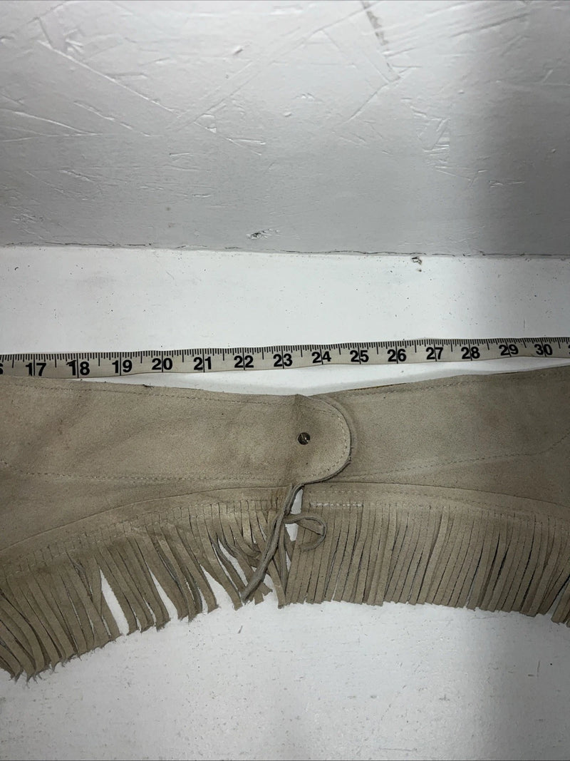 New Tan Equi-Grip Show Chaps With Fringe Adjustable Waist 42” L-32