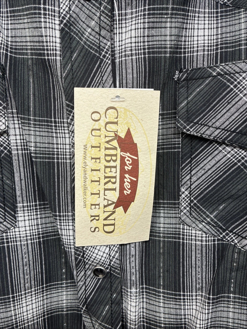 New Women’s Cumberland Gray Plaid Long Sleeve Pearl Snap XL LL-7