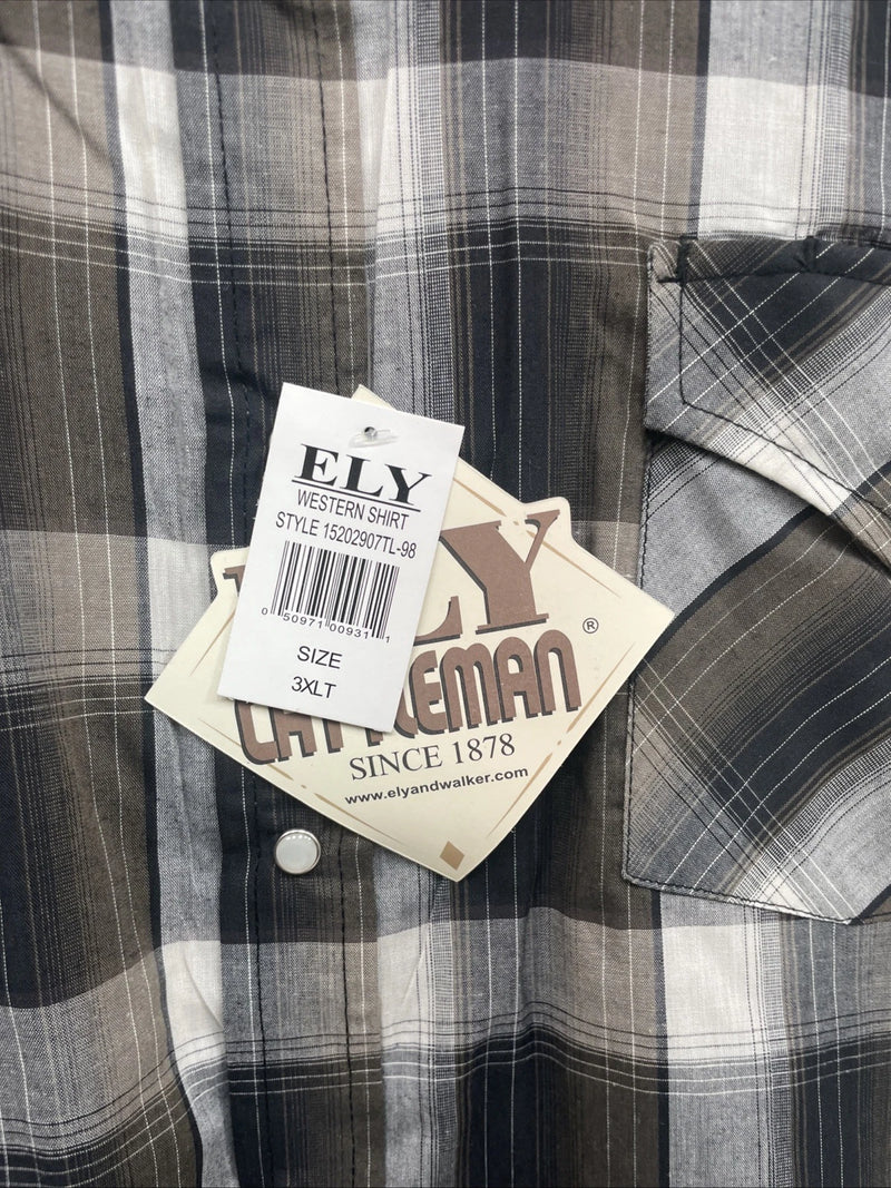 New Men’s ELY Cattleman Brown Long Sleeve Pearl Snap 3XL E-26