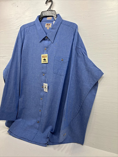 New Men’s ELY Cattleman Blue Long Sleeve Button Up 20.5 X 36 4XL E-66