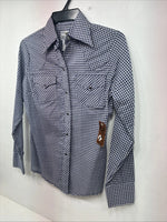 New Women’s Dickson Jenkins Blue Checker Long Sleeve Pearl Snap Size 34 GG-5