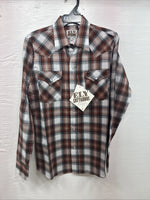 New Kids ELY Cattleman Orange Plaid Long Sleeve Pearl Snap Size 14 DD-38