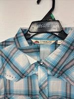 New Women’s Cumberland Blue Plaid Long Sleeve Pearl Snap XL  GG-79