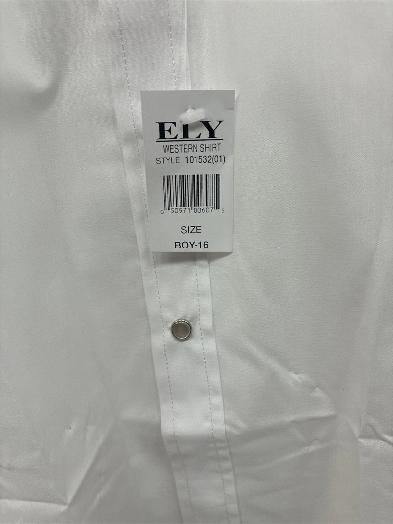 New Boys ELY Cattleman White Long Sleeve Pearl Snap Size 16 KK-46