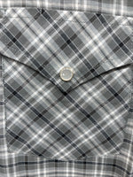 New Men’s White Horse Gray White Plaid Short Sleeve Pearl Snap Large X-39