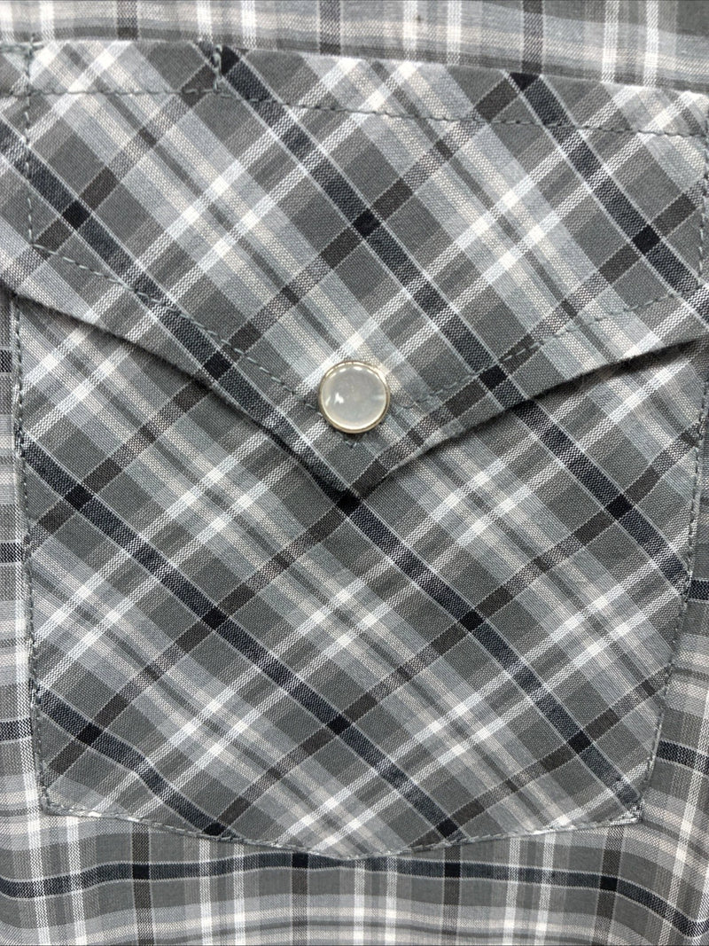 New Men’s White Horse Gray White Plaid Short Sleeve Pearl Snap Large X-39