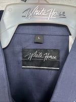 New Girls White Horse Blue Star Design Long Sleeve Pearl Snap Large CC-73
