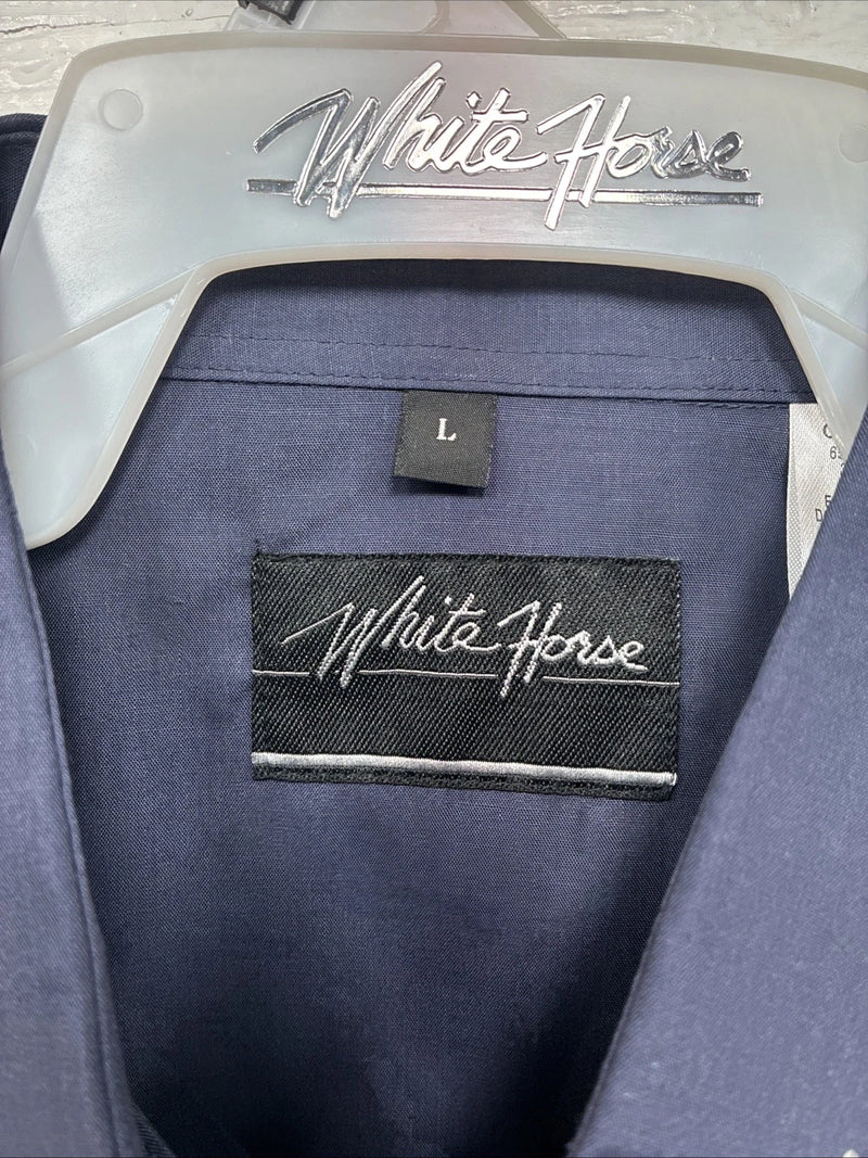 New Girls White Horse Blue Star Design Long Sleeve Pearl Snap Large CC-73
