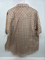 New Men’s ELY Cattleman Tan Plaid Short Sleeve Pearl Snap XL R-62