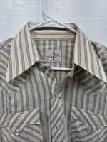 New Men’s Tem Tex Tan White Stripe Long Sleeve Pearl Snap Medium E-74