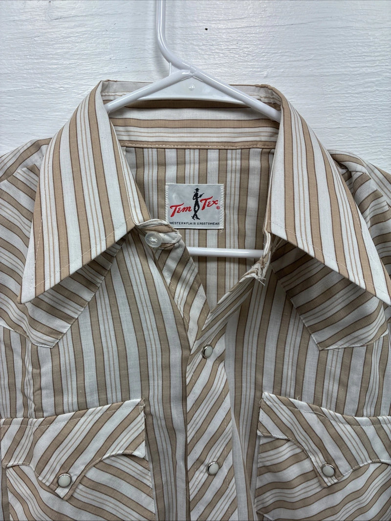 New Men’s Tem Tex Tan White Stripe Long Sleeve Pearl Snap Medium E-74