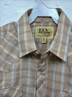 New Men’s ELY Cattleman Tan Plaid Short Sleeve Pearl Snap Medium Short K-70