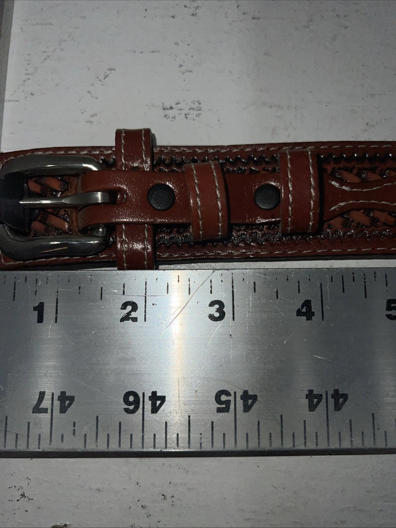 New Brown Genuine Leather Double S Tooled Belt #0701048 40 W-12