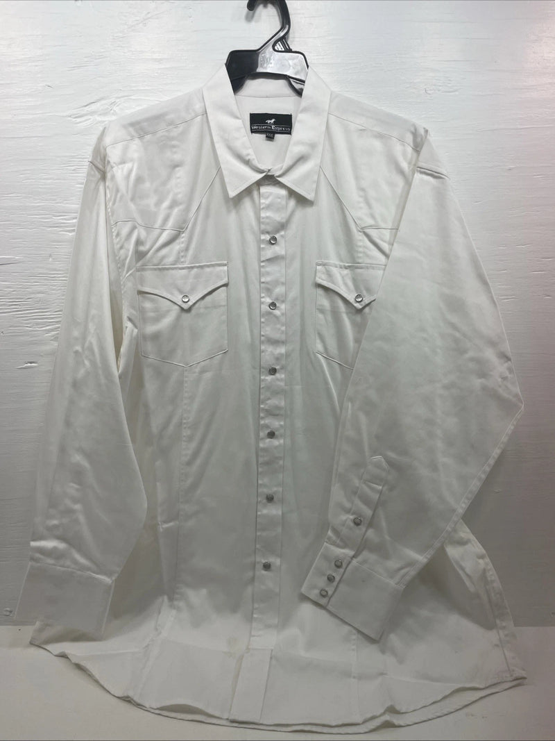 New Men’s Western Express White Long Sleeve Pearl Snap XXXL