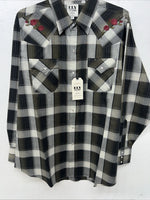 New Men’s ELY Cattleman Green Black Plaid Long Sleeve Pearl Snap Shirt XL S-17