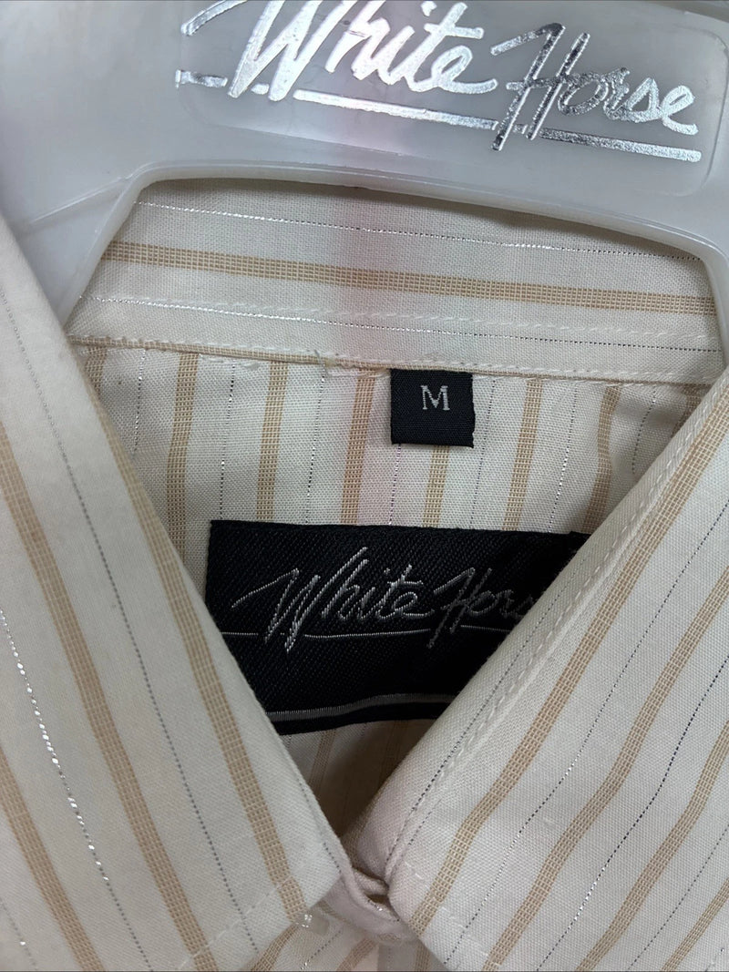 New Women’s White Horse Tan Stripe Long Sleeve Pearl Snap Medium YY-121