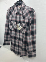 New Men’s ELY Cattleman Black Red Plaid Long Sleeve Pearl Snap Large V-71