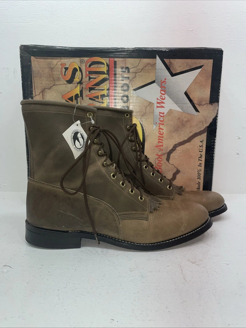 New Men’s Brown Lace Up Texas Brand Cowboy Boots. 8854 12 D. 9-58