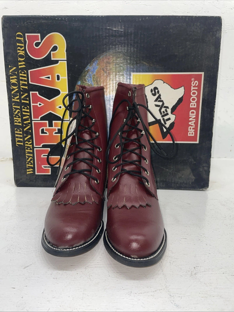 New Women’s Red Texas Brand Lace Up Cowboy Boots. 4493 7 M. 18-35
