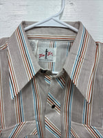 New Men’s Tem Tex Brown Stripe Long Sleeve Pearl Snap 16 Large X-46