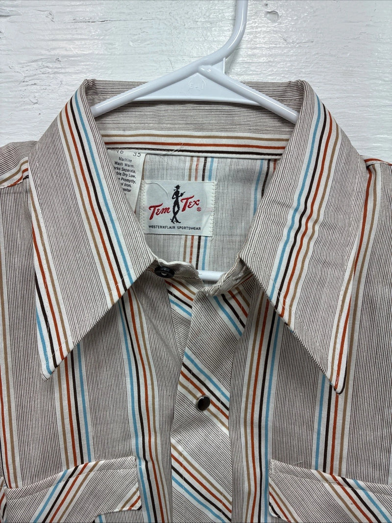New Men’s Tem Tex Brown Stripe Long Sleeve Pearl Snap 16 Large X-46