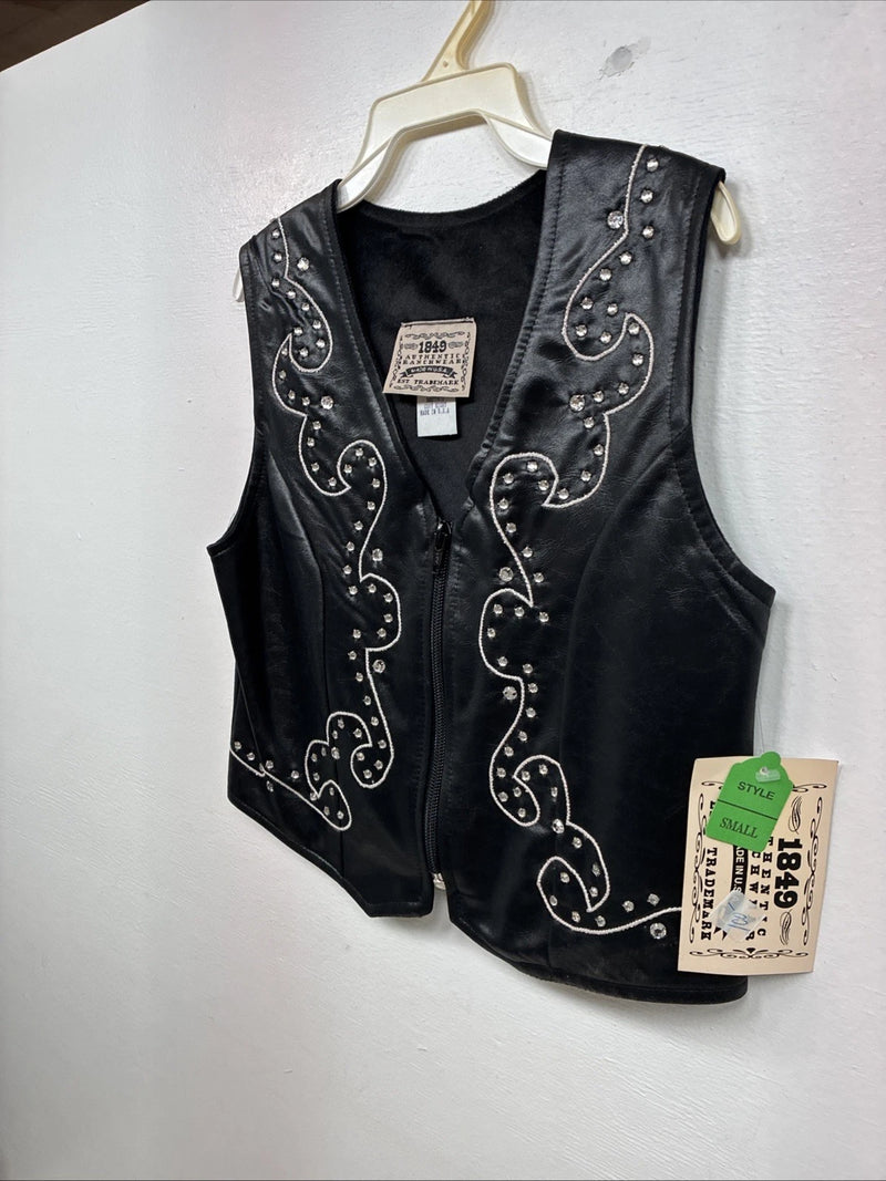 New Women’s 1848 RanchWear Black Rhinestone Sleeveless Vest Zip Up Small YY-44