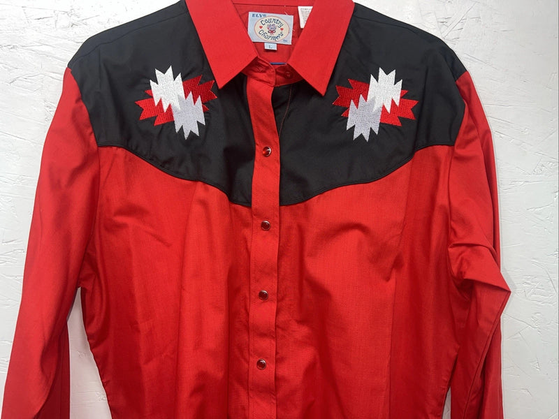 New Women’s Country Charmers Red Black Long Sleeve Button Up Shirt Large 3B-78