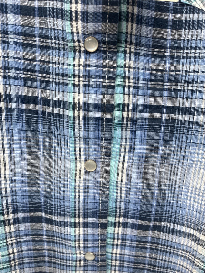 New Women’s Cumberland Blue Plaid Long Sleeve Pearl Snap 2XL GG-44