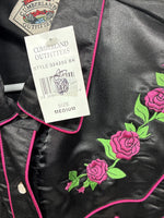 New Women’s Cumberland Black Rose Long Sleeve Pearl Snap Medium LL-86