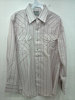 New Women’s H Bar C Pink Stripe Long Sleeve Pearl Snap Size 35 MM-25