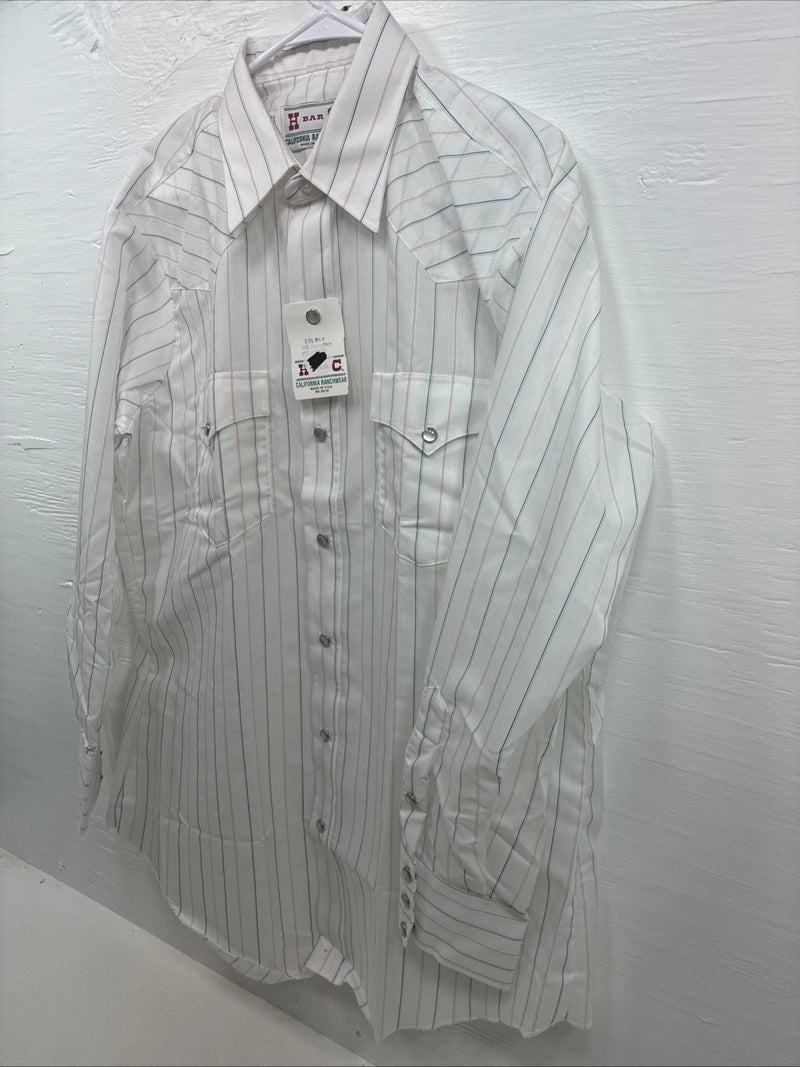 New Men’s H Bar C White Stripe Long Sleeve Pearl Snap Large T-83