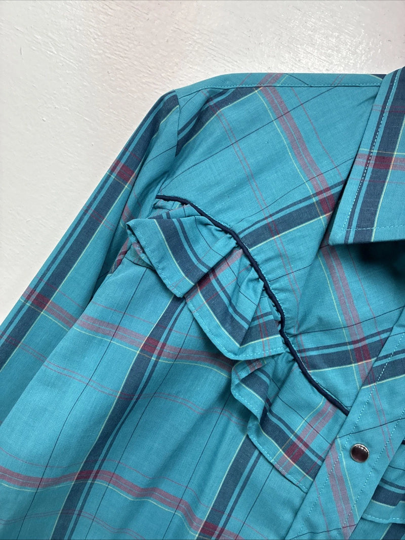 New Women’s Country Charmers Blue Plaid Long Sleeve Pearl Snap Size Large YY-117
