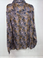 New Women’s Cumberland Purple Yellow Print Long Sleeve Pearl Snap 2XL GG-40