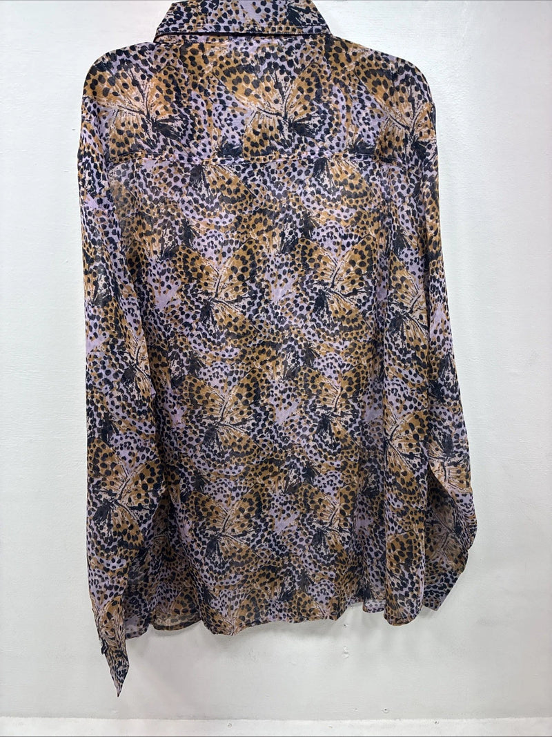 New Women’s Cumberland Purple Yellow Print Long Sleeve Pearl Snap 2XL GG-40