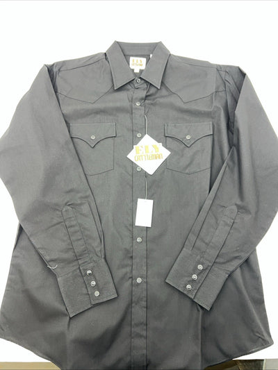 New Men’s Black ELY Cattleman Pearl Snap Long Sleeve Shirt 16.5x35 L P-35