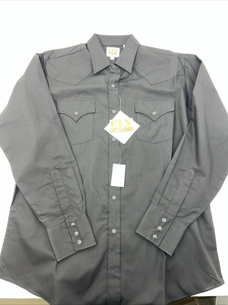 New Men’s Black ELY Cattleman Pearl Snap Long Sleeve Shirt 16.5x35 L P-35