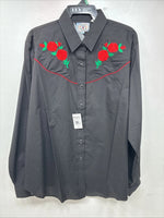 New Women’s Country Charmers Black Rose Long Sleeve Pearl Snap XL II-59