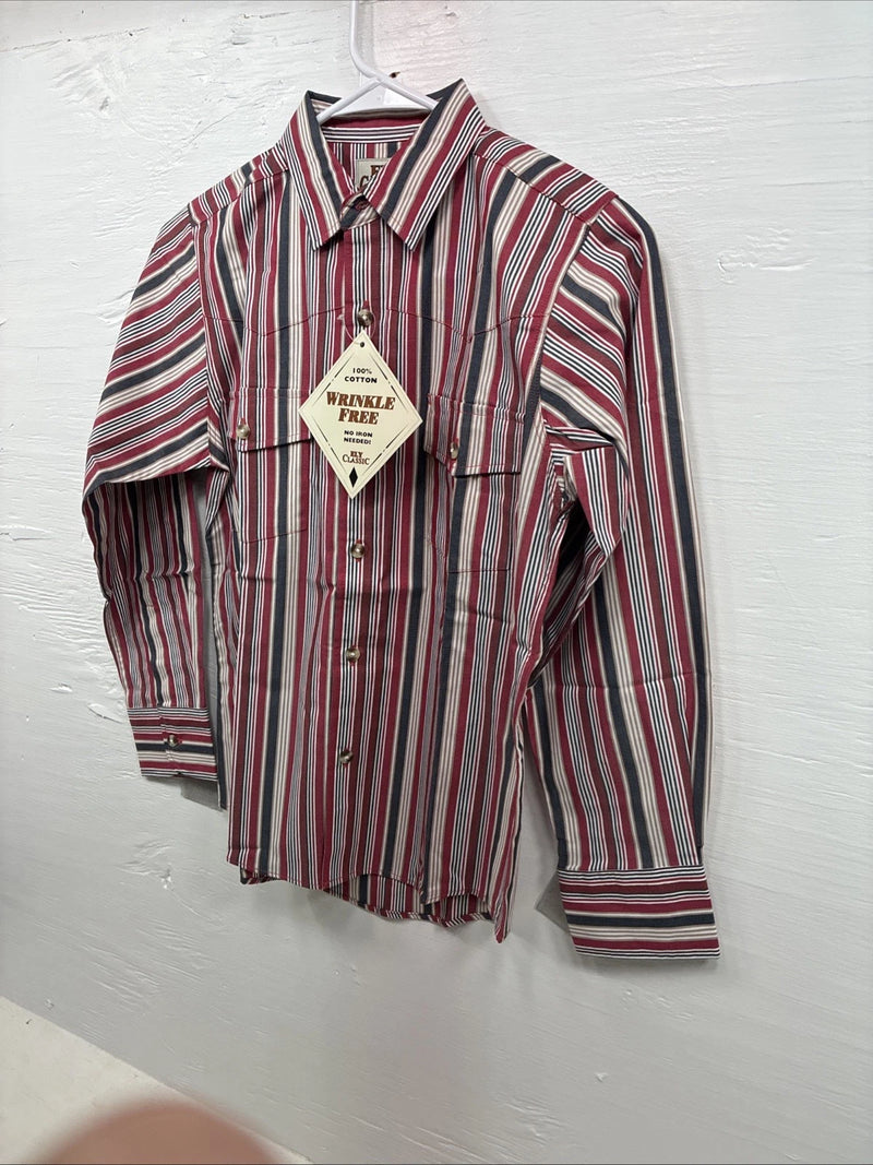 New Kids ELY Classic Red Stripe Long Sleeve Pearl Snap Medium CC-80