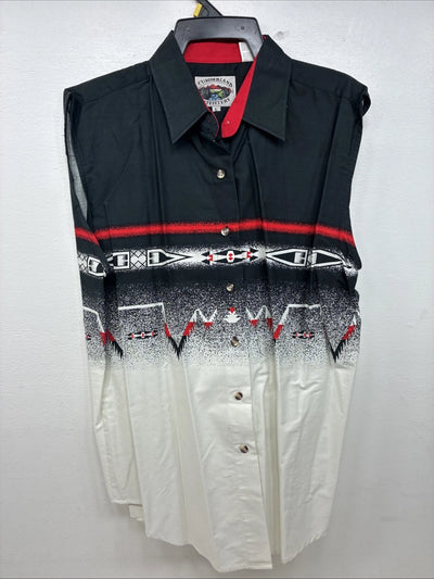 New Women’s Cumberland Black White Sleeveless Button Up Large TT-69