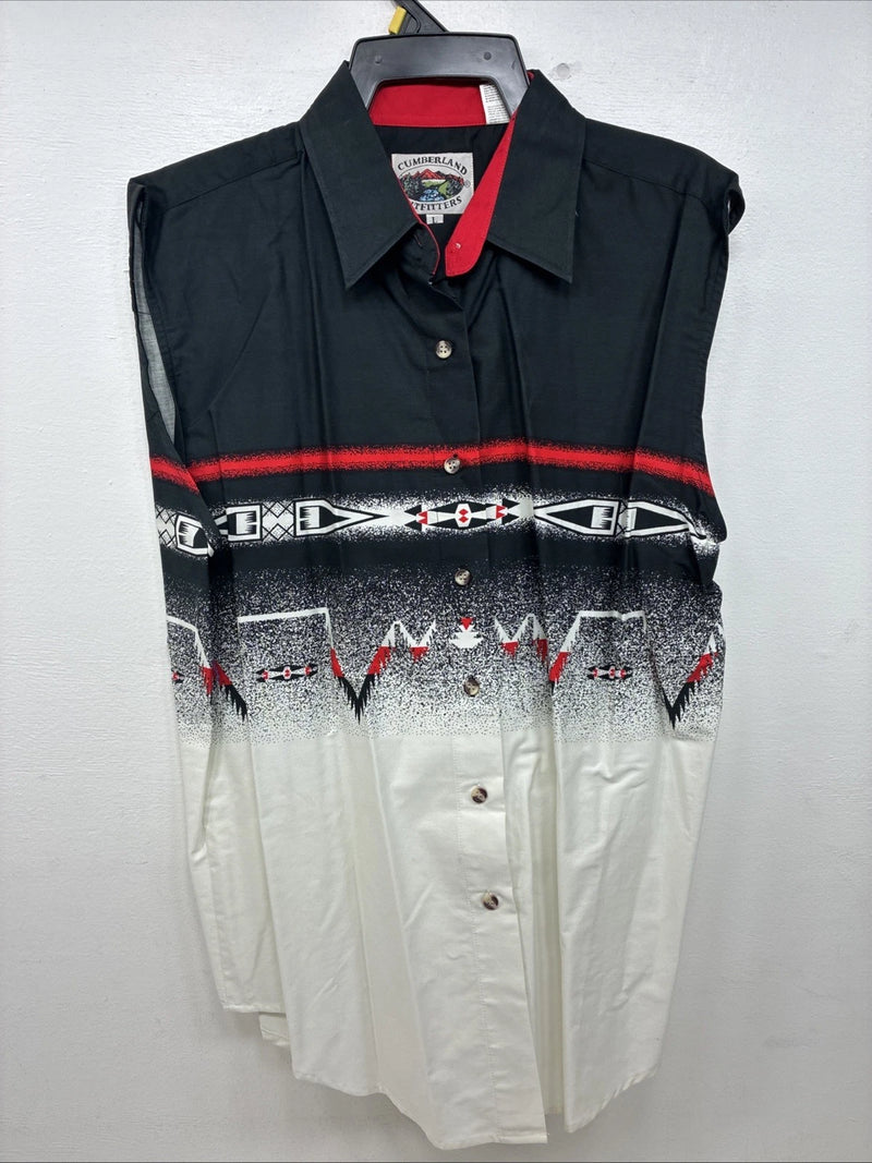 New Women’s Cumberland Black White Sleeveless Button Up Large TT-69