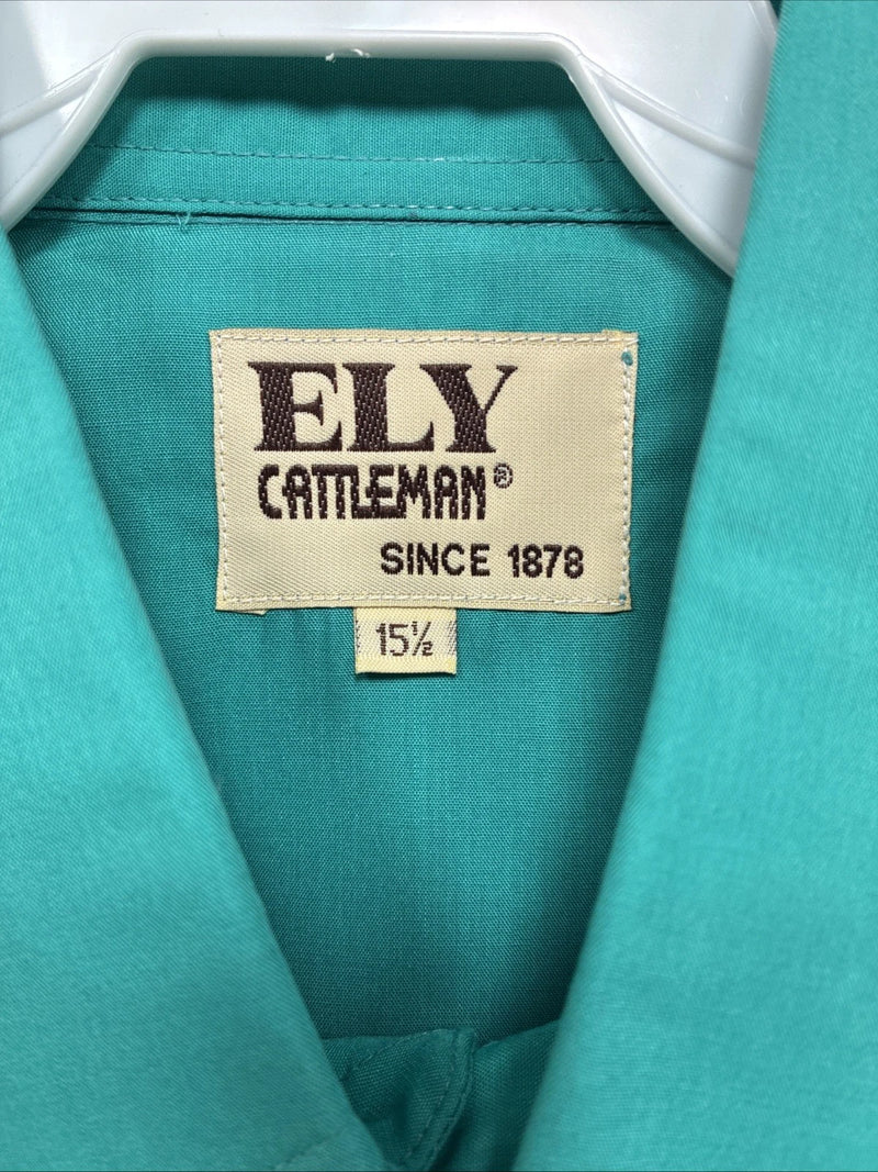 New Men’s ELY Cattleman Teal Short Sleeve Pearl Snap 15.5 Medium CC-14