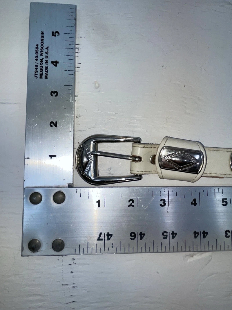 New White Genuine Leather Wrangler Silver Pendent 28” Belt #4641 JJ-38