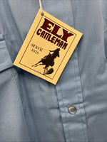 New Men’s ELY Cattleman Western Blue Short Sleeve Pearl Snap 16.5 Large X-18