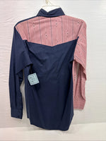 New Men’s Cowboy threads Pink Blue Long sleeve button up Small B-68