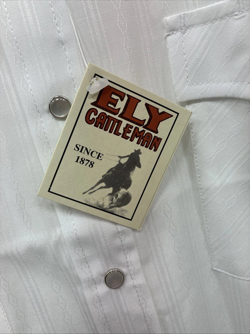 New Men’s ELY Cattleman White Designed Long Sleeve Pearl Snap 17 X. 35 XL R-34
