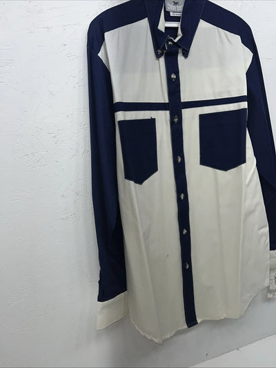 New Mens Navy White Cowboy Threads Button Up Long Sleeve. Medium I-40
