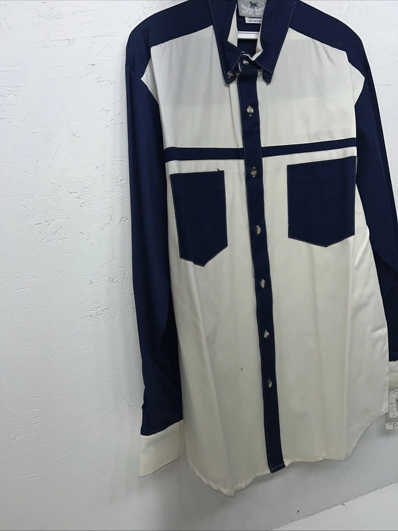 New Mens Navy White Cowboy Threads Button Up Long Sleeve. Medium I-40
