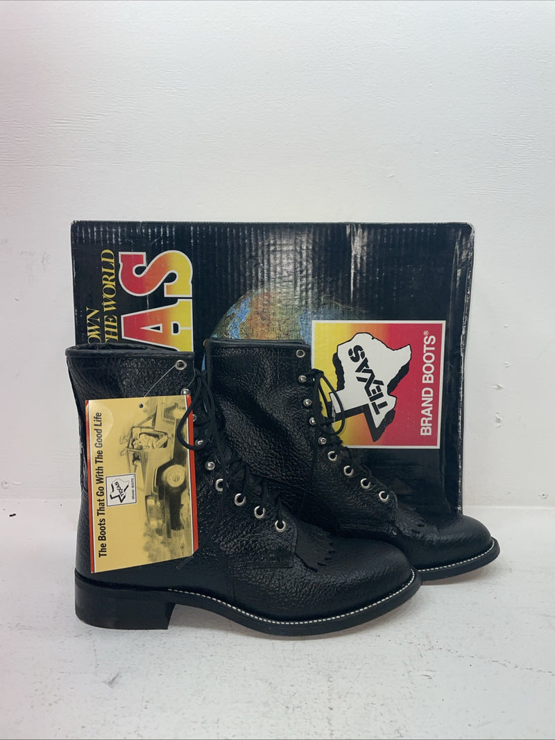 New Men’s Black Lace Up Texas Brand Cowboy Boots.  8770 10 D. 6-69
