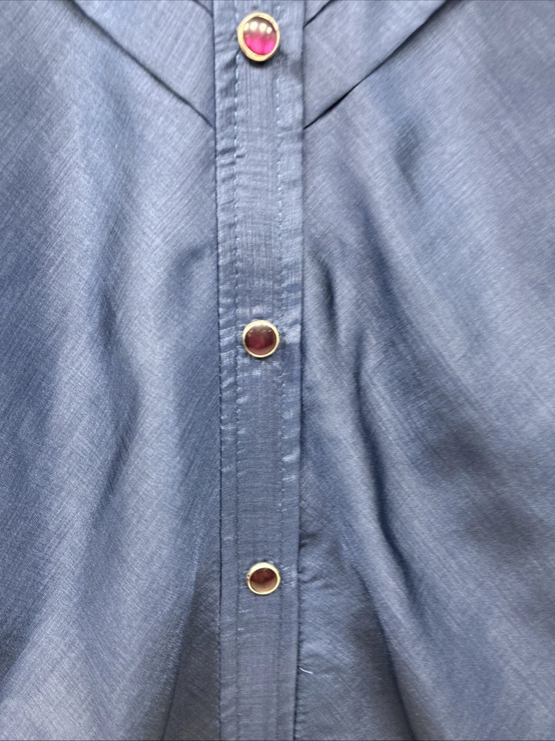 New Women’s H Bar C Blue Long Sleeve Pearl Snap English Shirt Size 30 TT-123